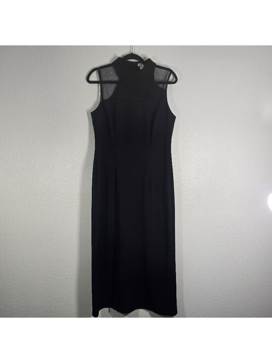 London Style Dresses & Skirts - London Style Maxi Dress Women Size 12 Mesh Asymmetrical Neckline Black Slit